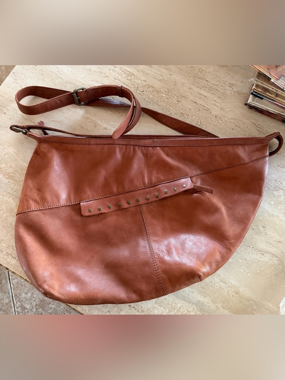 Ashwood Leather UK Classic Asymmetrical Shoulder Messenger Bag in Cognac